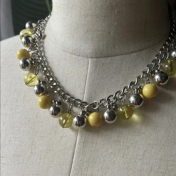 Yellow and Silver Beaded Necklace and Earring Set - Picture 2 of 3